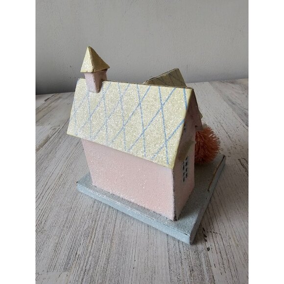 Pier 1 cardboard cottage village house tree spring Easter decor glitter sparkle - Picture 7 of 13